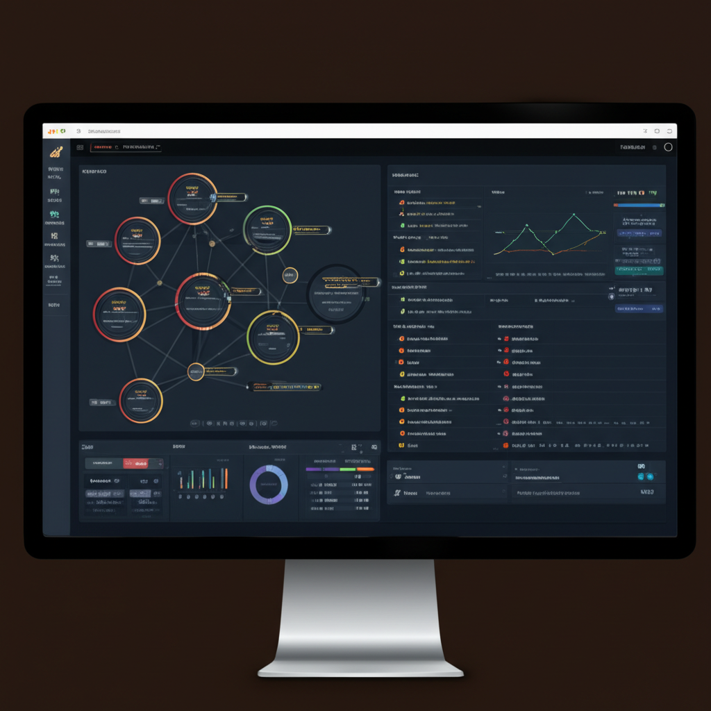 Semantic SEO topic cluster dashboard showing entities and keyword growth.